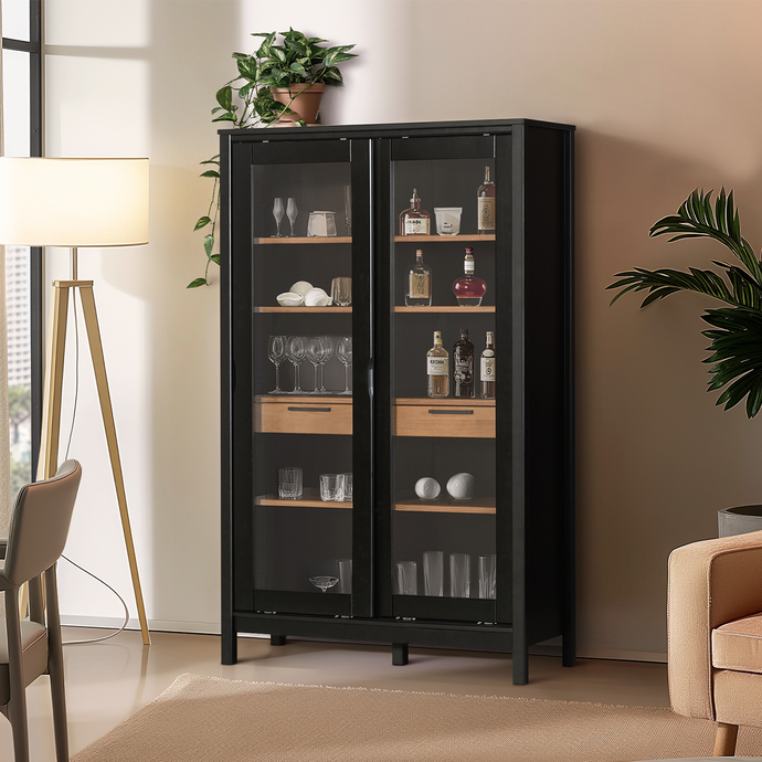 Vitrinenschrank SoHo - Schwarz und Oak
