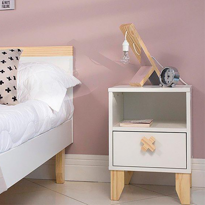 Nachtschrank XO - Weiß und Natur - Memomad